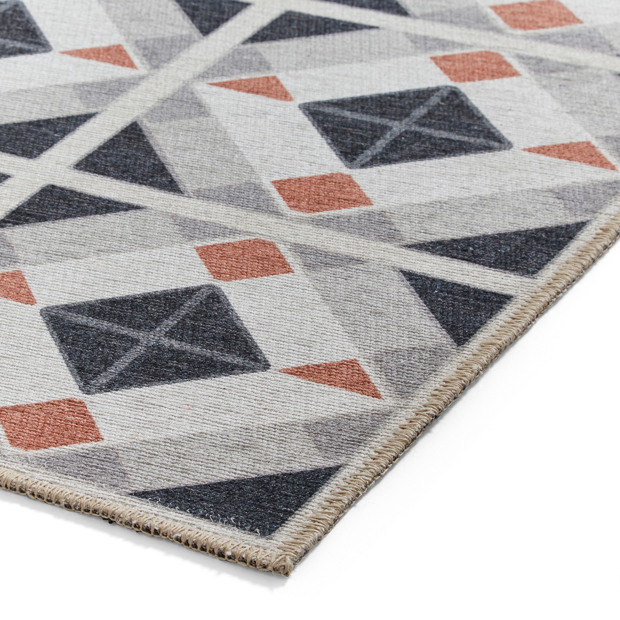 Victoria H1190 Modern Geometric Washable Rugs In Grey Orange